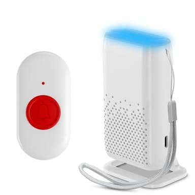 pulsante salvavita anziani, pulsante chiamata anziani Senza Fili Ricaricabile tramite USB, pulsante sos anziani con 58 suonerie, allarme anziani con vibrazione, luce e suoneria