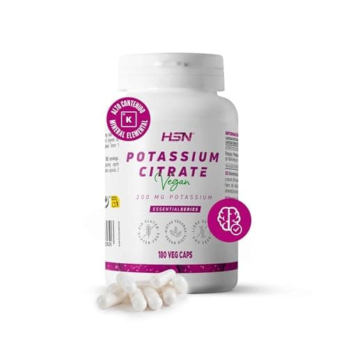 HSN Citrato di Potassio 1664mg (600mg di Potassio Elementare) per dose giornaliera | 180 Capsule Vegetali | Il potassio contribuisce al normale funzionamento del sistema nervoso