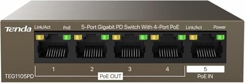 Tenda 5-Port Gigabit PoE Switch Senza Alimentazione AC, PD Switch Gigabit(4 porte PoE Out e 1 porta PoE In), Potenza fino a 25 W, Plug & Play, Senza Ventola, Solo Alimentazione PoE (TEG1105PD)