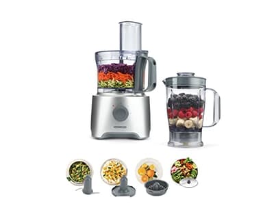 Kenwood FDP302SI Robot da Cucina con ciotola da 2,1L dotato di Frullatore da 1,2L+Spremiagrumi, gruppo lame e 1disco emulsionatore in acciaio inox, 2 velocità + Pulse, Silver