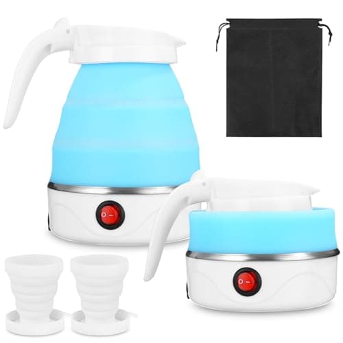 SinLaw Bollitore pieghevole in silicone, 600 ml, mini bollitore da viaggio portatile con 2 bicchieri pieghevoli, fondo in acciaio inox, per cucina, viaggi, campeggio, attività all'aperto