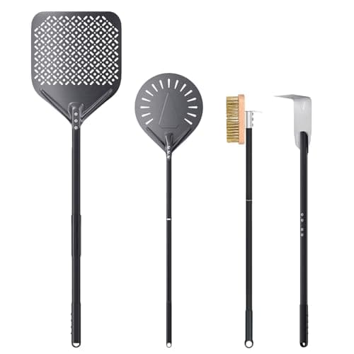 NUTUNI Set di 4, 30cm x 35cm Pala per Pizza, 23cm Pala per Pizza in Alluminio Buona Presa,rastrello per cenere, spazzola rotante regolabile