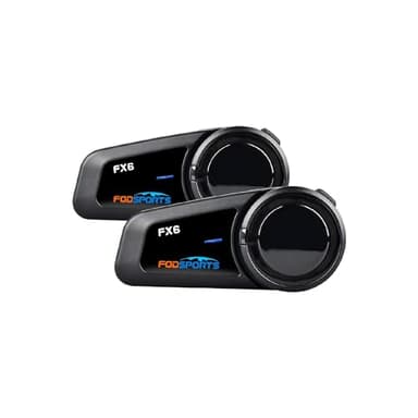 Fodsports FX6 Interfono Moto, Auricolare Casco Bluetooth Coppia, 1000 m Sistema di Comunicazione Fino a 6 Motociclisti, Qualità del suono HiFi, Radio FM, Accoppiamento Universale(Doppio)