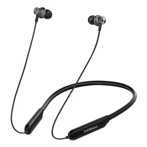 TONEMAC Cuffie senza fili N8, archetto da collo magnetico, 40 ore di riproduzione, IPX6 Bluetooth 5.3 Cuffie con bassi profondi migliorate per telefono, musica, sport