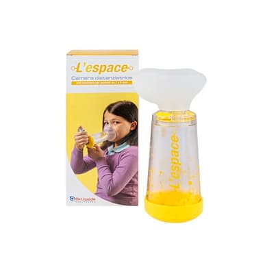 Air Liquide Healthcare, L'ESPACE, Camera Distanziatrice con Maschera Pediatrica, per Bambini dai 2 ai 6 Anni, Distanziatore per Inalatori, Adatto al Trattamento dell'Asma,Compatibilità Universale