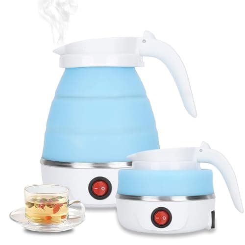 Bollitore Elettrico Pieghevole,Mini Bollitore da Viaggio in Silicone,Bollitori Elettrici 600ml, Spegnimento Automatico e Protezione Contro L'ebollizione per Escursioni All'aperto e Campeggio（Blu）