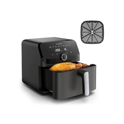 Moulinex Easy Fry Mega, Friggitrice ad Aria, Capacità Extra-Large 7.5 L, Fino a 8 Persone, 8 Programmi Preimpostati, Dimensioni Compatte, App con Ricette, Lavabile in Lavastoviglie, EZ855H, nera