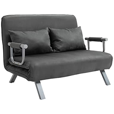 HOMCOM Divano Letto 2 Posti in Pelle PU e Acciaio con Seduta Regolabile in 5 Posizioni e Cuscini Staccabili, 105x80x78 cm, Grigio