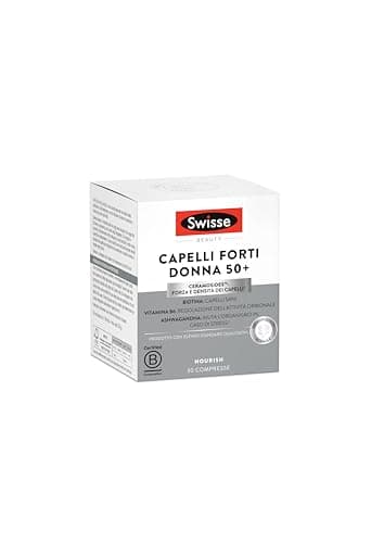 SWISSE Capelli Forti Donna 50+ - Integratore per Capelli Donna con Biotina Ceramosides Vitamina B6-30 Compresse, Pre-Menopausa e Menopausa Integratori Regolazione Attività Ormonale - Made in Italy