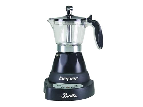 BEPER BC.041N Caffettiera Elettrica Lucilla in Alluminio, Timer Programmabile Fino a 24 Ore, Moka Elettrica 3 Tazze, Mantiene il Caffè Caldo per 30 Minuti, Electric Espresso Coffee Maker
