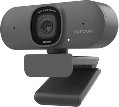 Nuroum V15-AF 2K Webcam con Doppio Microfono a Cancellazione del Rumore, Webcam 1080p 60fps con 75° Correzione FOV e Luce, USB Plug&Play per PC Videochiamate Conferenze/Laptop Skype/Zoom/FaceTime