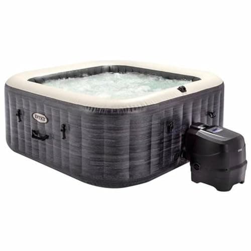 Intex 28450EX - PureSpa Vasca Idromassaggio Greystone Deluxe Quadrata, 4 posti, 140 Getti, Riscaldatore, PVC, Grigio, 175x175x71 cm