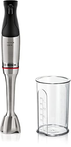 Frullatore a immersione Bosch ErgoMaster Series 6 MSM6M810, 10 anni di garanzia sul motore, lame in acciaio inossidabile, frizione in ceramica antiusura, QuattroBlade, vaso frullatore, 1200 W