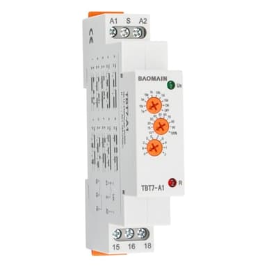 BAOMAIN Relè temporizzatore multifunzione, 12-240VAC/DC 16A 10 funzioni, 1 SPDT, Relè temporizzatore per montaggio su guida DIN, TBT7-A1