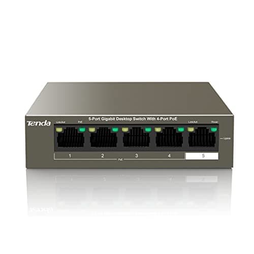 Tenda Switch PoE 5 Porte Gigabit 10/100/1000 Mbps, 4 Porte PoE+ Fino a 63W, Desktop/Parete, Switch PoE+ Fino a 30 W per Porta, Un Vlan Chiave, IEEE 802.3af/at, Metallo, TEG1105P-4-63W