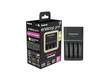 eneloop pro SmartPlus caricabatterie, per 1-4 batterie ricaricabili AA/AAA, 2 ore tempo di ricarica, 10 funzioni di sicurezza, 4 batterie eneloop pro AA (2500 mAh) incluse