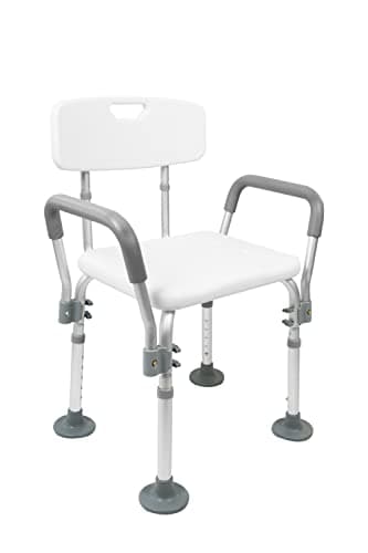 PEPE - Sedia Doccia Anziani con Braccioli, Antiscivolo, Sedile Vasca, Sgabello Montaggio Senza Utensili, Bianco