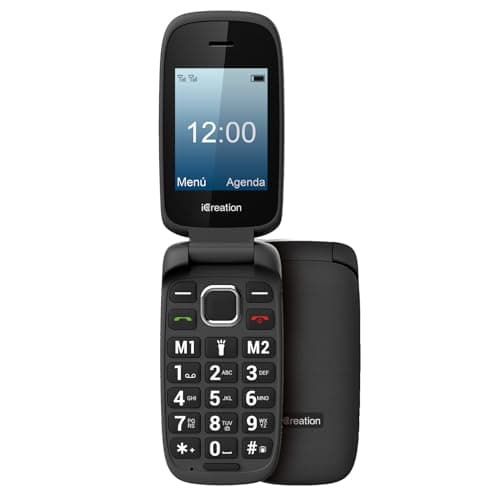 iCreation C20 - Cellulare flip nero con schermo da 2,4”, tasti grandi, 2 memorie dirette, Bluetooth, batteria capiente da 800mAh, USB-C e Dual SIM