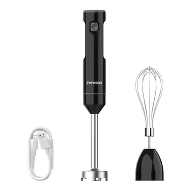 Frullatore a immersione senza fili a velocità variabile, POYOCOM minipimer ricaricabile, con cavo Type-C, frusta per le uova, per frullati, frappè, pappe e zuppe - Nero