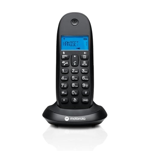 Motorola C1001CB+ - Telefono cordless digitale DECT - Blocco delle chiamate, ID chiamante, vivavoce, rubrica da 50 numeri, display retroilluminato - Nero