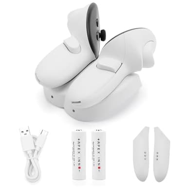 Fiorky Stazione di Ricarica Rapida 20W Ricarica Rapida con Indicatore LED Controller Stazione di Ricarica Stand con 2 Batterie Ricaricabili Doppio Controller for Oculus/Meta"-"Quest 3 for