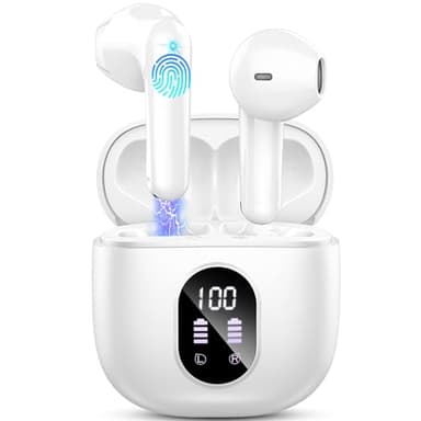Cuffie Bluetooth, Auricolari Bluetooth 5.4 Cuffie Wireless In Ear con 4 ENC Mic Stereo, Cuffie Senza Fili Cancellazione Rumore Cuffiette Sport IP7 Impermeabili Earbud 50H LED Display Bianco (2025)