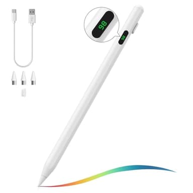 MoKo Penna Stilo per Touch Screens Universali, Attiva Penna Stilo Universale Compatibile con iPad/iPhone/Samsung (Non-S Pen) /Altri Smartphone e Tablet iOS/Android Penna con Power Display, Bianco