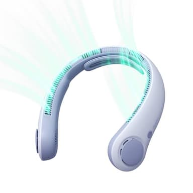 JISULIFE Ventilatore portatile da collo migliorato, supporto per il collo personale a mani libere, regolazione a 5 velocità, 5000 mAh indossabile senza pale silenzioso ricaricabile - Blu