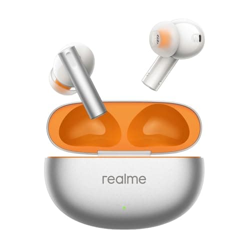 realme Buds Air 6 Wireless Bluetooth, cuffie Bluetooth 5.3 con sei HD Mic stereo ad alta risoluzione, cuffie wireless con altoparlanti driver 12,44mm, cuffie wireless IP55 impermeabili,Arancione