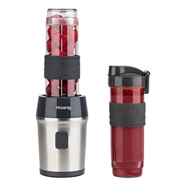 H.Koenig Mini Frullatore portatile SMOO9,Compatto 570ml,Senza BPA,4 Lame Inox,300W,2 Bottiglie Portatili,2 Coperchi da Viaggio,Mixer per Smoothie