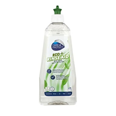 CARE + PROTECT ECO+ brillantante per tutte le lavastoviglie, ipoallergenico, facilita l'asciugatura rapida, extra brillantezza, senza aloni, 500 ml