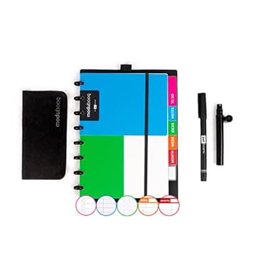 MODUBOOQ by PATboard - smart notebook modulare riutilizzabile A5 - Con schede e sistema di rilegatura a dischi - Pagine modulari con tecnologia duratech3 - Lavabile e scrive come la carta