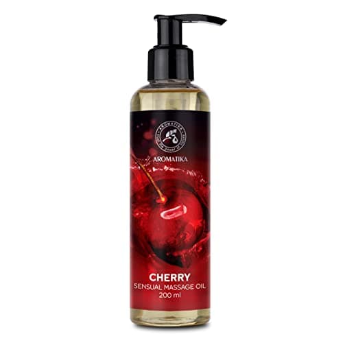 Olio da Massaggio Sensuale Ciliegia 200 ml - Commestibile - Aroma Ciliegia - Naturale - Olio da Massaggio Baciabile - Olio da Massaggio di Coppia - Olio d'Amore