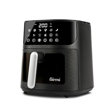 Girmi FG78 Friggitrice ad Aria con Finestra "Ecofrit Black", 6 Lt, 12 Programmi, 1500 W, Display Digitale, BPA/PFOA Safe, Luce Interna,Vassoio Antiaderente, Ricettario Incluso, Nero/Argento