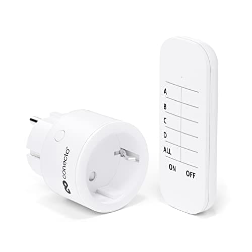 conecto® Set di prese wireless: 1 prese wireless e 1 telecomando, uso interno, 2300 watt, design compatto, bianco