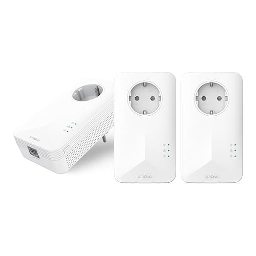 STRONG - Powerline 1000 Triple EU - 3 Adattatori 1000 Mbps - Accesso a Internet Veloce - Presa Passante Schuko - Portata di 300m - Per Tutti i Modem/Router - Ethernet - Installazione Facile - Bianco