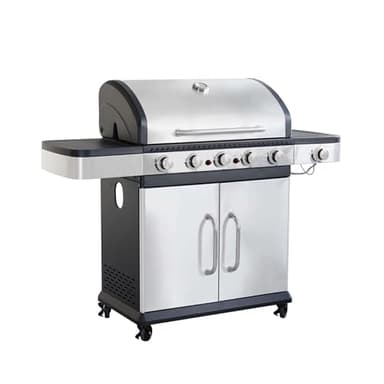 MilaniHome Barbecue A Gas in Acciaio Inox 5 Fuochi + 1 Laterale per Esterno Giardino, Portico, Terrazzo