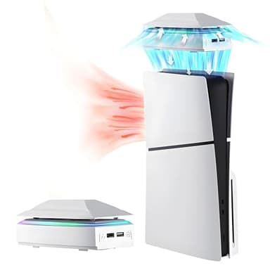 AriKroii Ventola per PS5 Slim,Ventola di raffreddamento per PS5 Slim,con luce RGB e velocità regolabile,Per PS5 Slim Disc ed Edizioni Digitali,Porta USB extra,Per accessori PS5