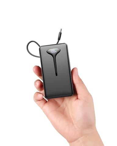 Power Bank, 10000mAh Mini Caricatore Portatile 22.5W Ricarica Rapida, Ultra Portatile Powerbank con USB C Cavo Integrato, Batterie Esterna di 3 porte uscita per iPhone 16 Samsung Xiaomi Android iPad