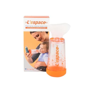 Air Liquide Healthcare, L'ESPACE, Camera Distanziatrice con Maschera Infant, per Neonati da 0 a 2 Anni, Distanziatore per Inalatori, Adatto al Trattamento dell'Asma, Compatibilità Universale