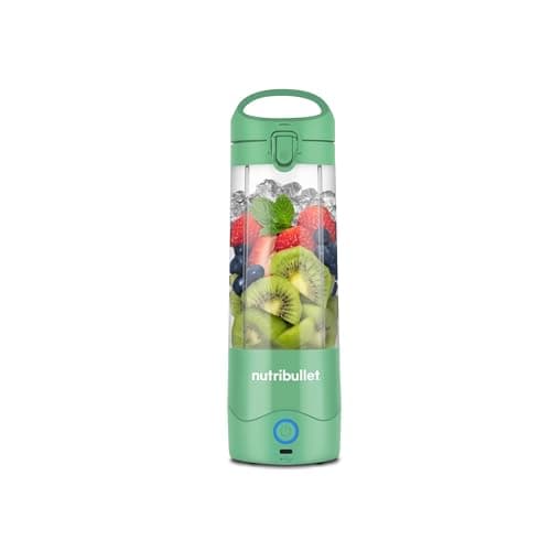 Nutribullet Portable NBP003LG Frullatore Portatile con Tazza Isolante da 475ml, Lama 4 Punte, Tazza in Tritan, 15 Cicli di Autonomia, Inclusi Coperchio e Cannuccia, Ricarica USB-C, Verde Chiaro