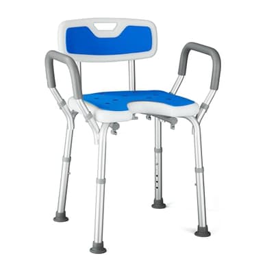 Modundry Sedia da Doccia per Anziani e Disabili, Forma a U, Sedia da Doccia con Braccioli e Schienale, Sedile per Vasca da Bagno Antiscivolo, Sgabello Doccia Anziani, Regolabile in Altezza