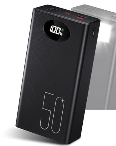 Power Bank 50000mAh Caricatore Portatile: Batteria Esterna di Ricarica Veloce da 22,5 W - Powerbank con 5 Uscite e 2 Ingressi e Torcia MP3 to Listen