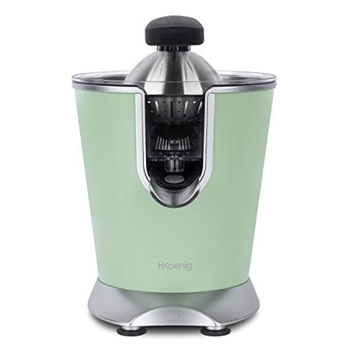 H.Koenig Spremiagrumi elettrico professionale a braccio in acciaio inox verde pastello AGR88 Senza BPA, veloce, automatico, silenzioso, potente, beccuccio antigoccia, 160W
