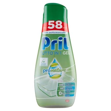 Pril Pril Gel Green Tutto in 1, Detersivo Lavastoviglie In Gel, 52+6 Lavaggi