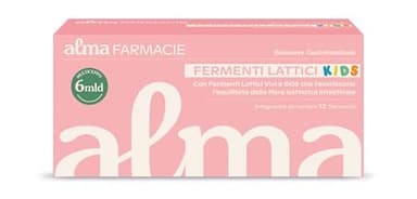 Fermenti Lattici Kids Alma Farmacie, con Fermenti Lattici Vivi e GOS, 6 mld Probiotici Multiceppo per l'Equilibrio della Flora Batterica dei Bambini, Fermenti Lattici Vivi, Integratore 12 Flaconi 10ml