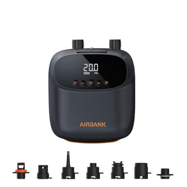 AIRBANK Pompa ad Aria Elettrica Pompa SUP con Batteria The Puffer Pro, Pompa ad Aria Ricaricabile a Doppio Stadio con Spegnimento Automatico per Paddleboard, Wing Foil e Kite, Tenda, Materasso
