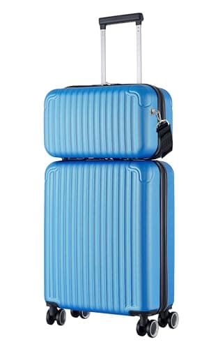 R.Leone Valigia Ryanair 55x40x20 cm + 40x20x25 cm Set 2 Pezzi Trolley Bagaglio a mano 4 Ruote e Beauty Case in ABS (Azzurro, 999 Set 2 Pezzi S+XS)