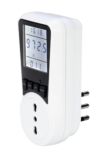 Misuratore consumo di corrente elettrica in tempo reale, con 7 modalità di monitoraggio, Spina 16A e Presa 10/16A, Display retroilluminato