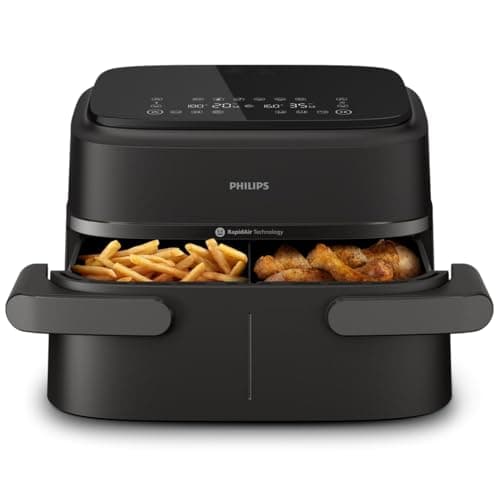 Philips Airfryer Serie 1000, singolo/doppio cestello flexi da 7.1L con separatore, doppia resistenza e termostasti separati, RapidAir, 10 modalità, 90% di grassi in meno, compatto, HomeID (NA154/00)